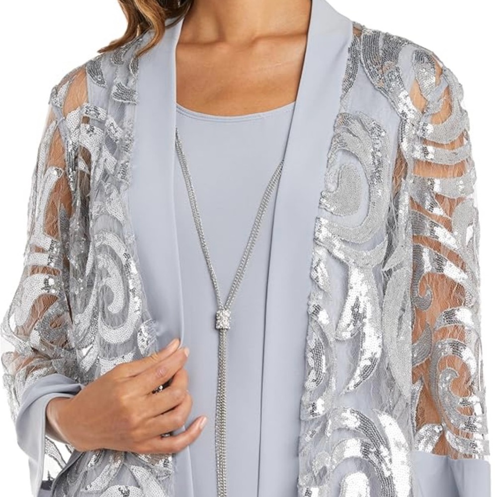 R&M Richards Scoop Neck 3/4 Sleeve Embellished Sequin 2-Piece Jacket Dress 10 - Picture 2 of 9